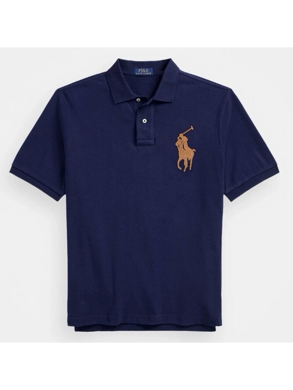 Polo Ralph Lauren Navy Blue w/LEATHER BIG PONY Mesh Knit Collared 3XL Polo Shirt